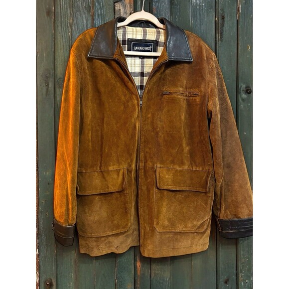 Saguaro West Mens Suede Jacket Size XL Brown Tan Western Cowboy Plaid Lined